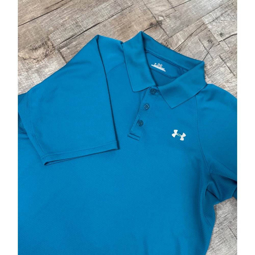 Under Armour Mens HeatGear Polo Shirt Teal‎ Blue Mesh Golf Active Top Large LG
